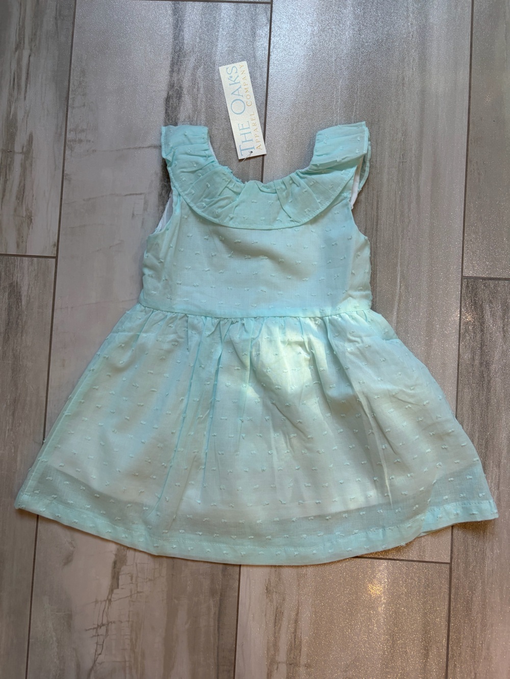 NWT The Oaks Apparel Co Aqua Teal Cotton Swiss Dot Ruffled Sundress Girls 2